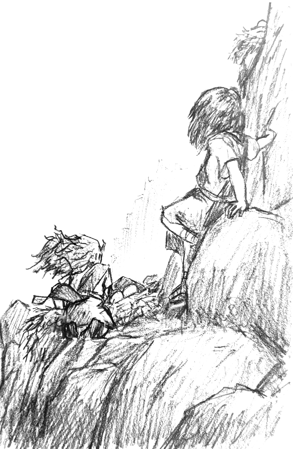 Avelyn and Kaelina climbing the cliffs